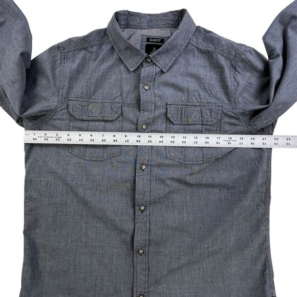 PrAna Slim Fit Shirt Mens Size Large Button Up Gray Roll Tab Long Sleeve - Picture 9 of 11